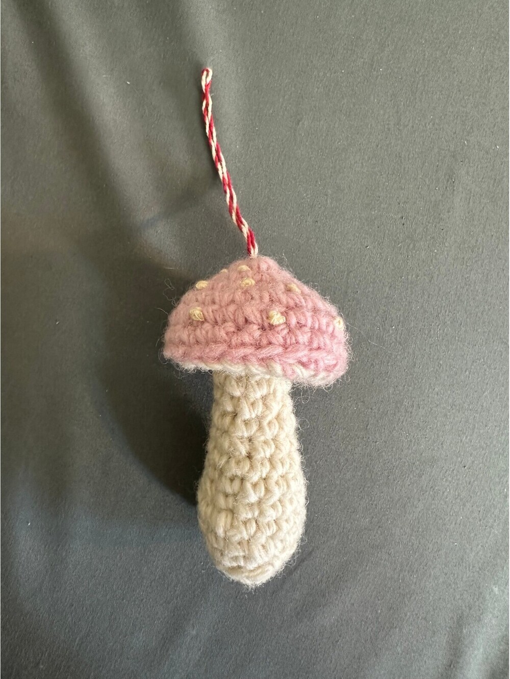 Pink Crochet Mushroom Ornament